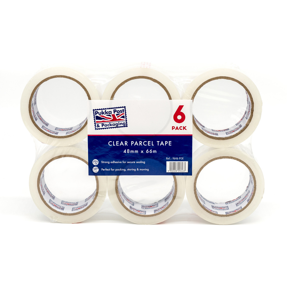 Pukka Post & Packaging Clear Parcel Tape - 48mm x 66m - Pack of 6