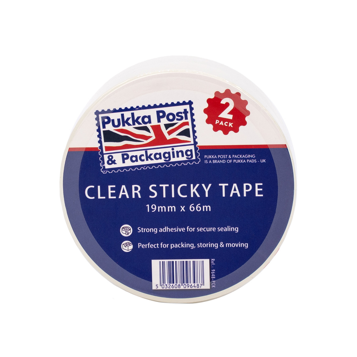 Pukka Post & Packaging clear sticky tape, the roll measures 19mm x 66m and is made with high-quality material that is incredibly durable and has a strong adhesive for secure sealing.
