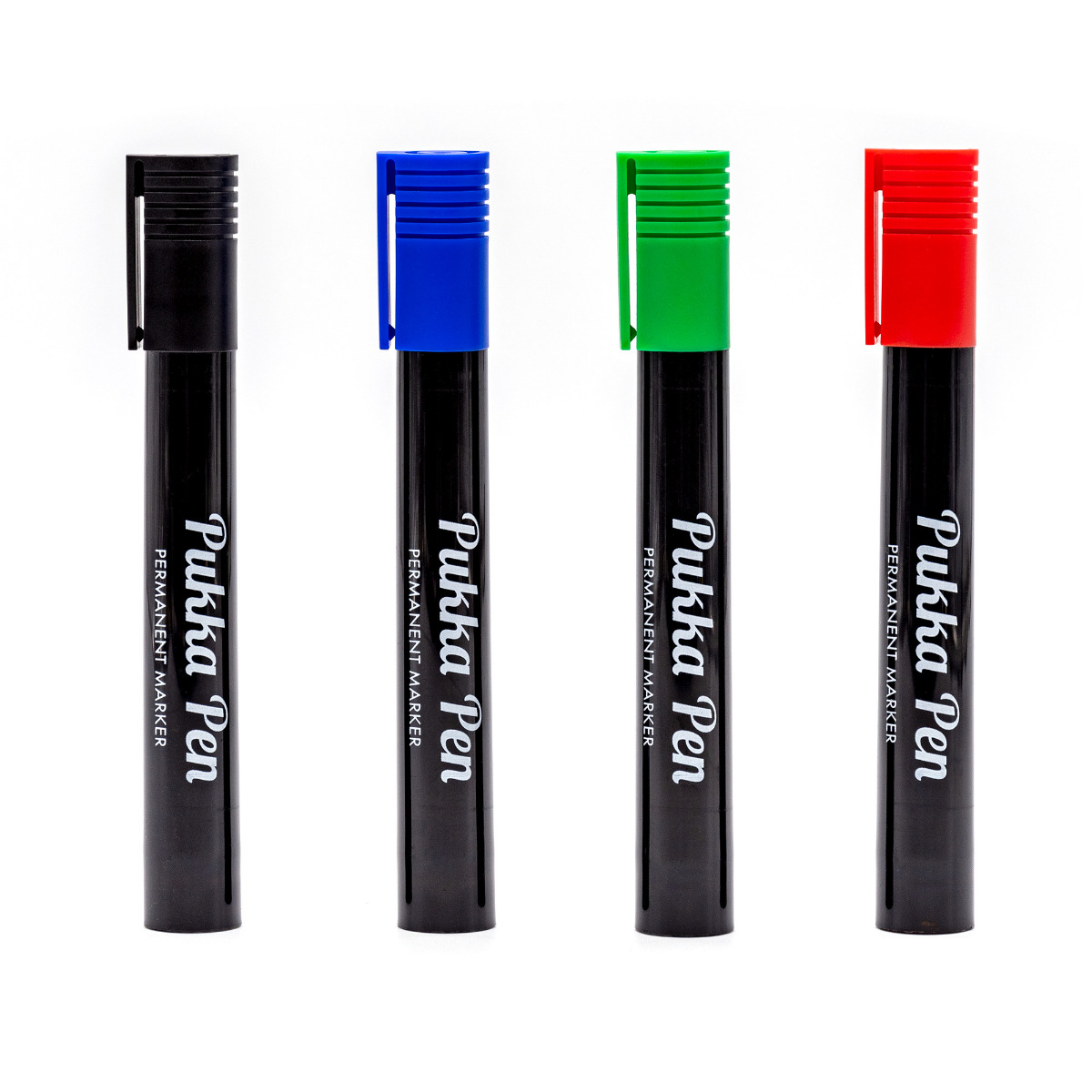 Pukka Post & Packaging Permanent Markers - Assorted Pack of 4. Blue, Black, Green and Red