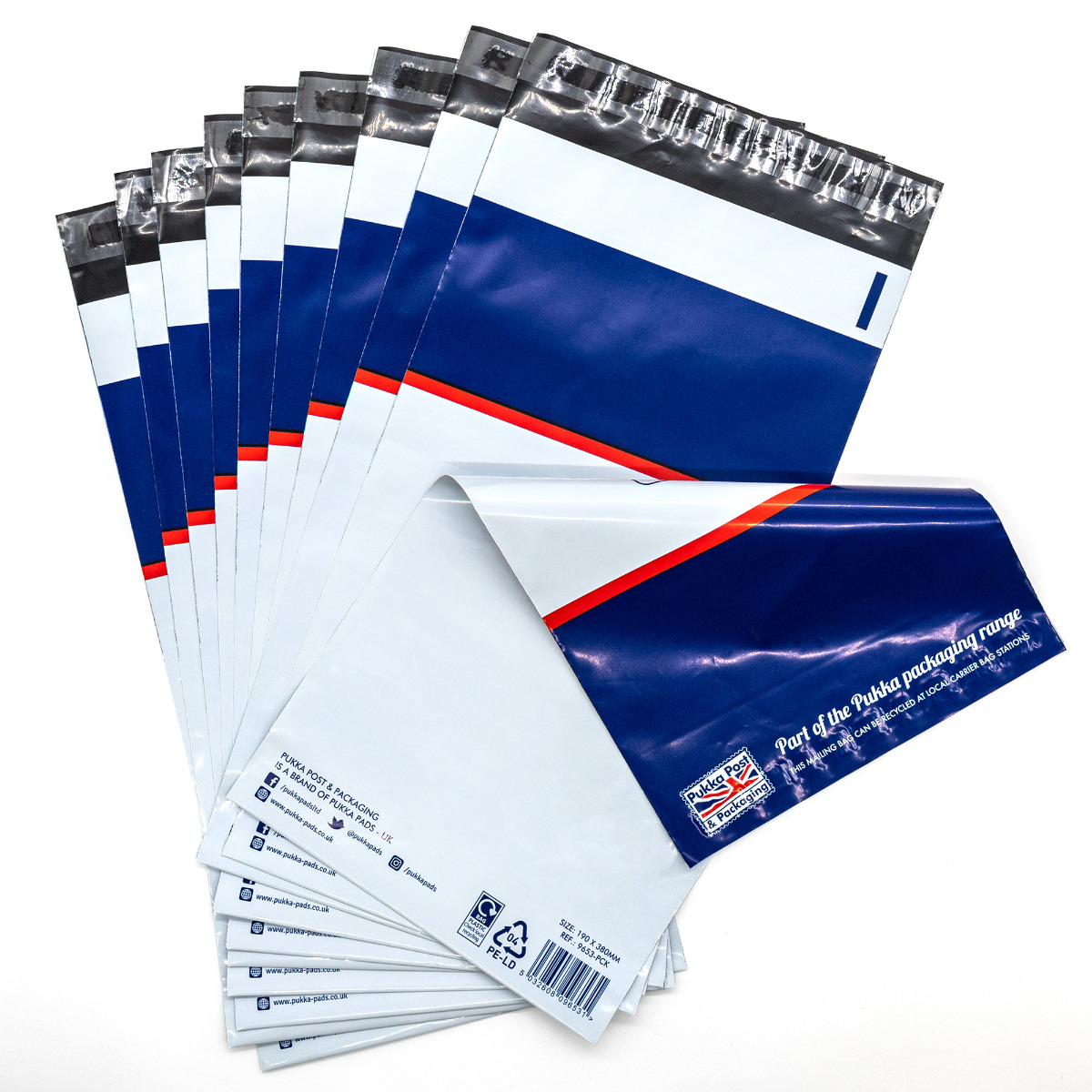 Pukka Post & Packaging poly mailer bags in size 2 measuring 190mm x 340mm + 40mm, sold as a pack of 10. High-quality mailer for personal and business use.Includes a peel-off closure with a self-seal grip.