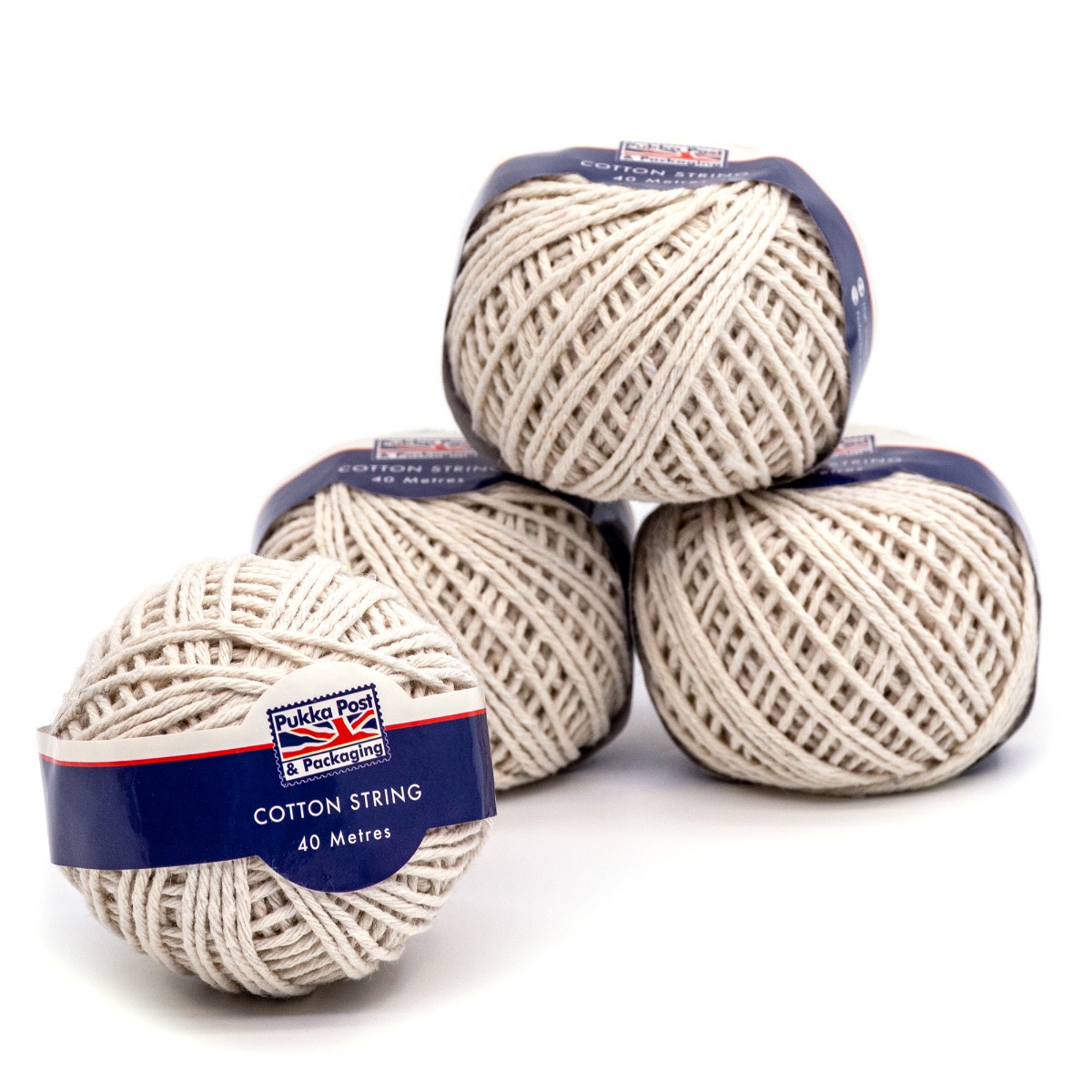 Pukka Post & Packaging 40m 100% cotton string. Pack of 4. 100% natural and biodegradable, meaning it can be composted after use. Ideal for crafting, parcel wrapping & business use.