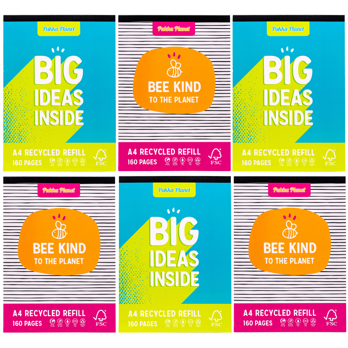 Pukka Planet A4 Lined Refill Pad - Assorted Pack of 6