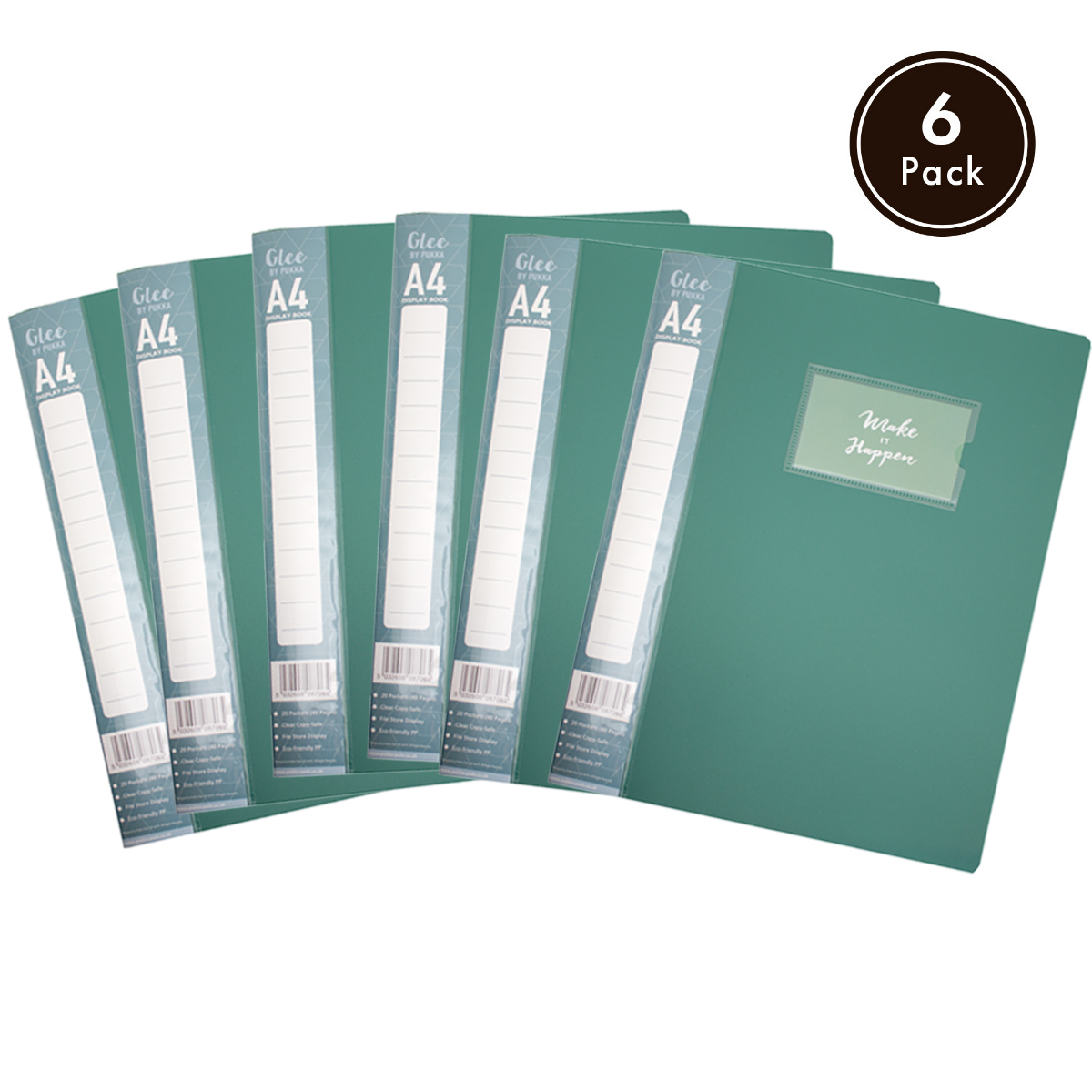 Pukka Pads Glee A4 storage pocket, pack of 6, space for 40 sheets of paper with 20 transparent pockets.
