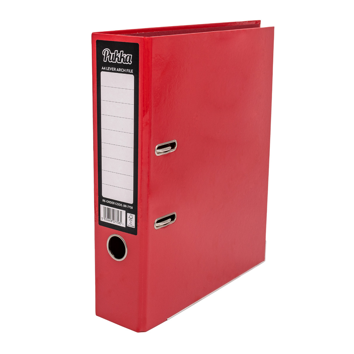Red A4 lever arch files by Pukka Pads. Each file is made out of strong paperboard with sturdy metal rings. The files measure 320mm x 280mm x 75mm and are designed to fit in A4 documents.There is also a thumb hole for easy retrieval allowing you to slide o