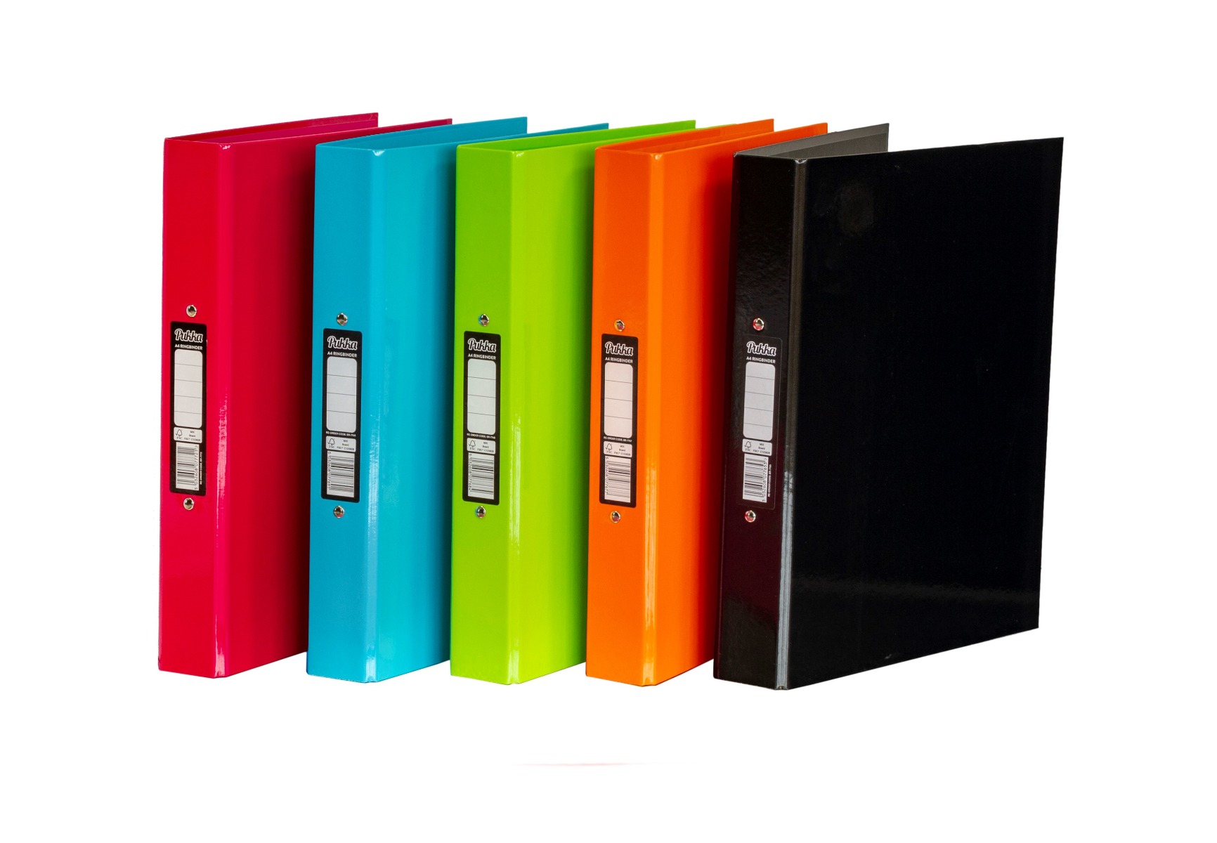 Selection of ringbinders in pink, blue, green, orange and black