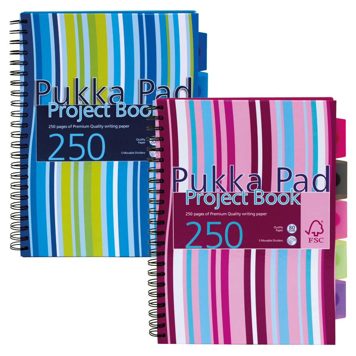 Pukka Pads Stripes A4 Casebound Lined Project Book - Assorted Pack of 3