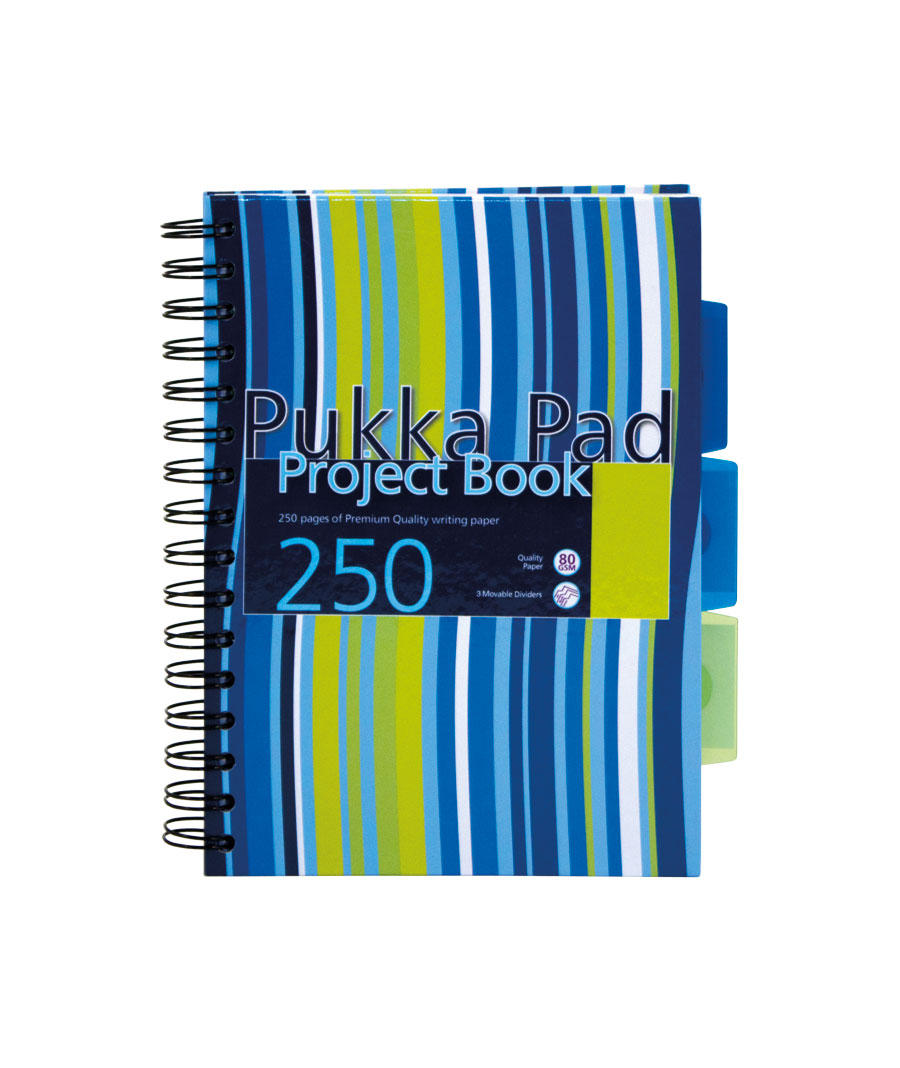 Pukka Pads Stripes A5 Casebound Lined Project Book - Assorted Pack of 3