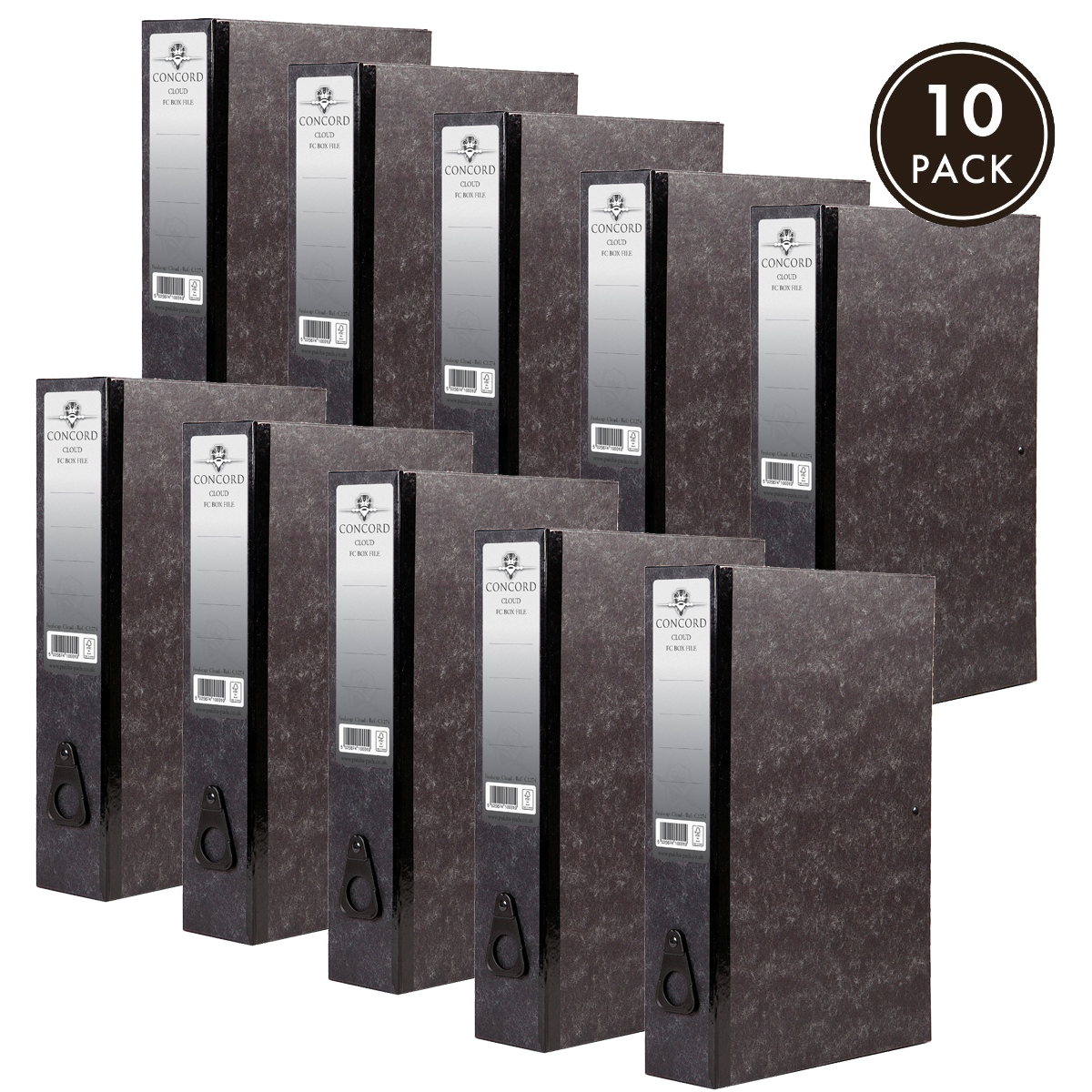 Concord by Pukka Pads Cloud foolscap box file pack of 10. Foolscap in size, measuring 370mm x 240mm x 75mm, offering space for 500 sheets of paper, made in the UK. Free shipping when you spend £30.