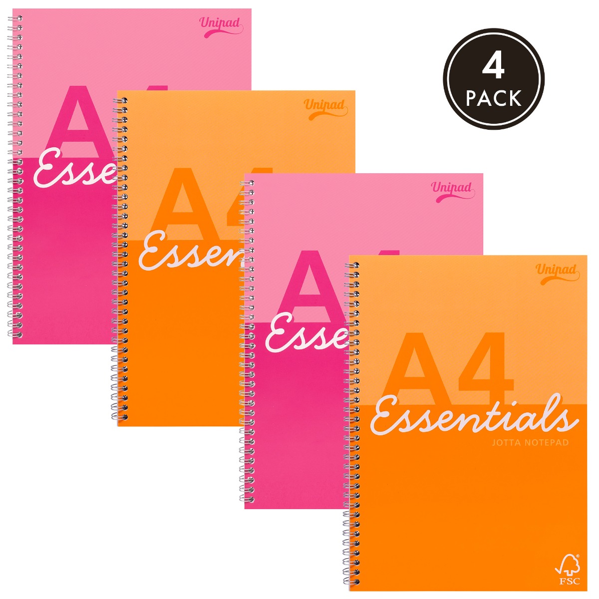 Pukka Unipad Essentials A4 Lined Jotta Notebook - Assorted Pack of 4