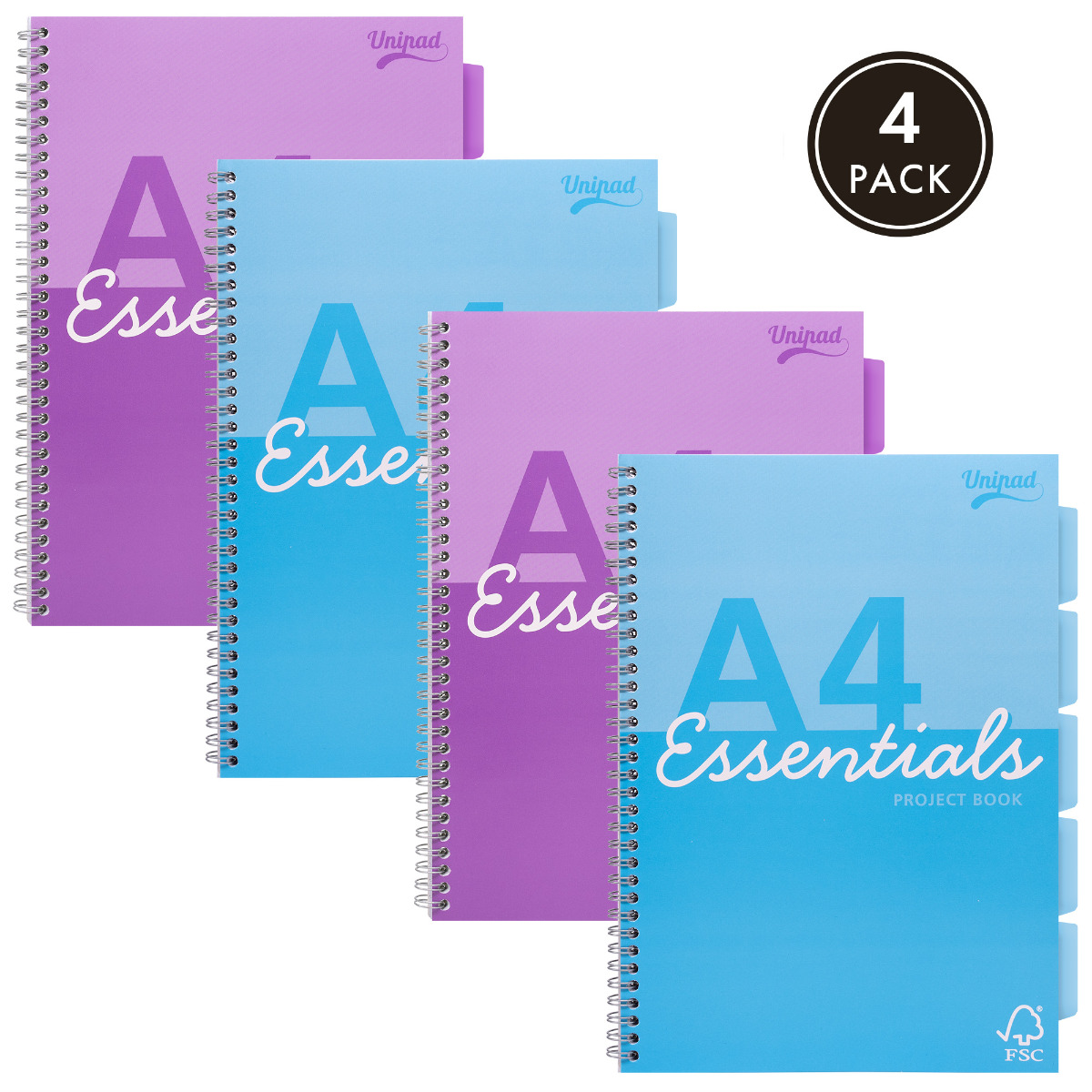 Pukka Essentials A4 Project Book - Assorted Pack of 4