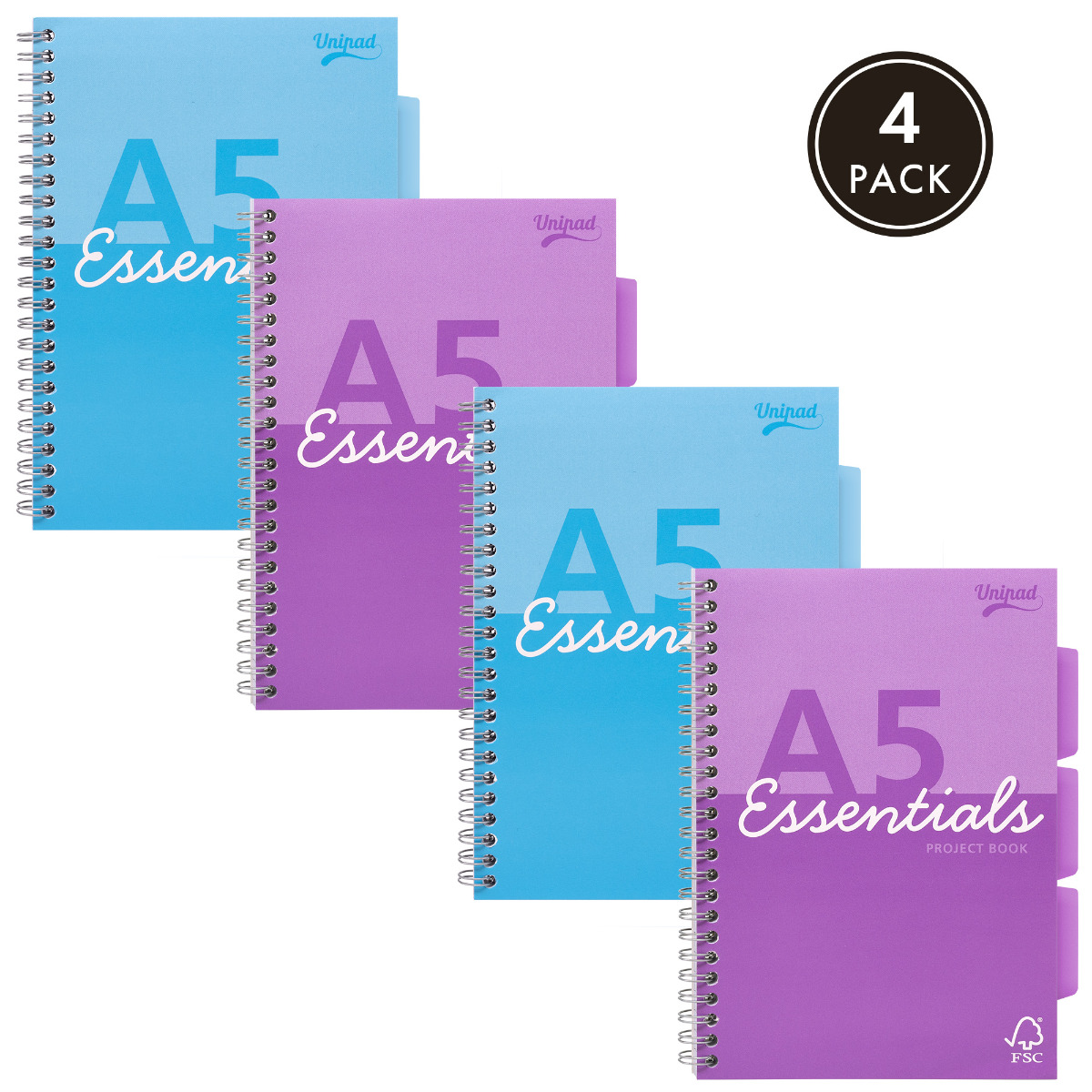 Pukka Unipad Essentials A5 Lined Project Book- Assorted Pack of 4