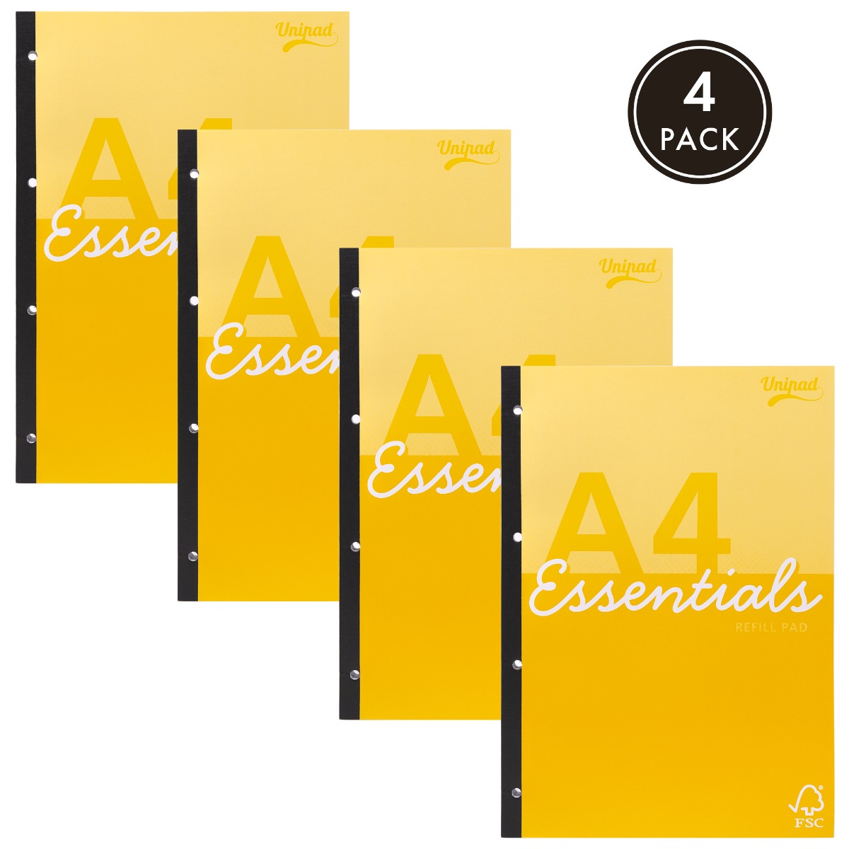 Pukka Unipad Essentials A4 Lined Refill Pad - Pack of 4 in Yellow