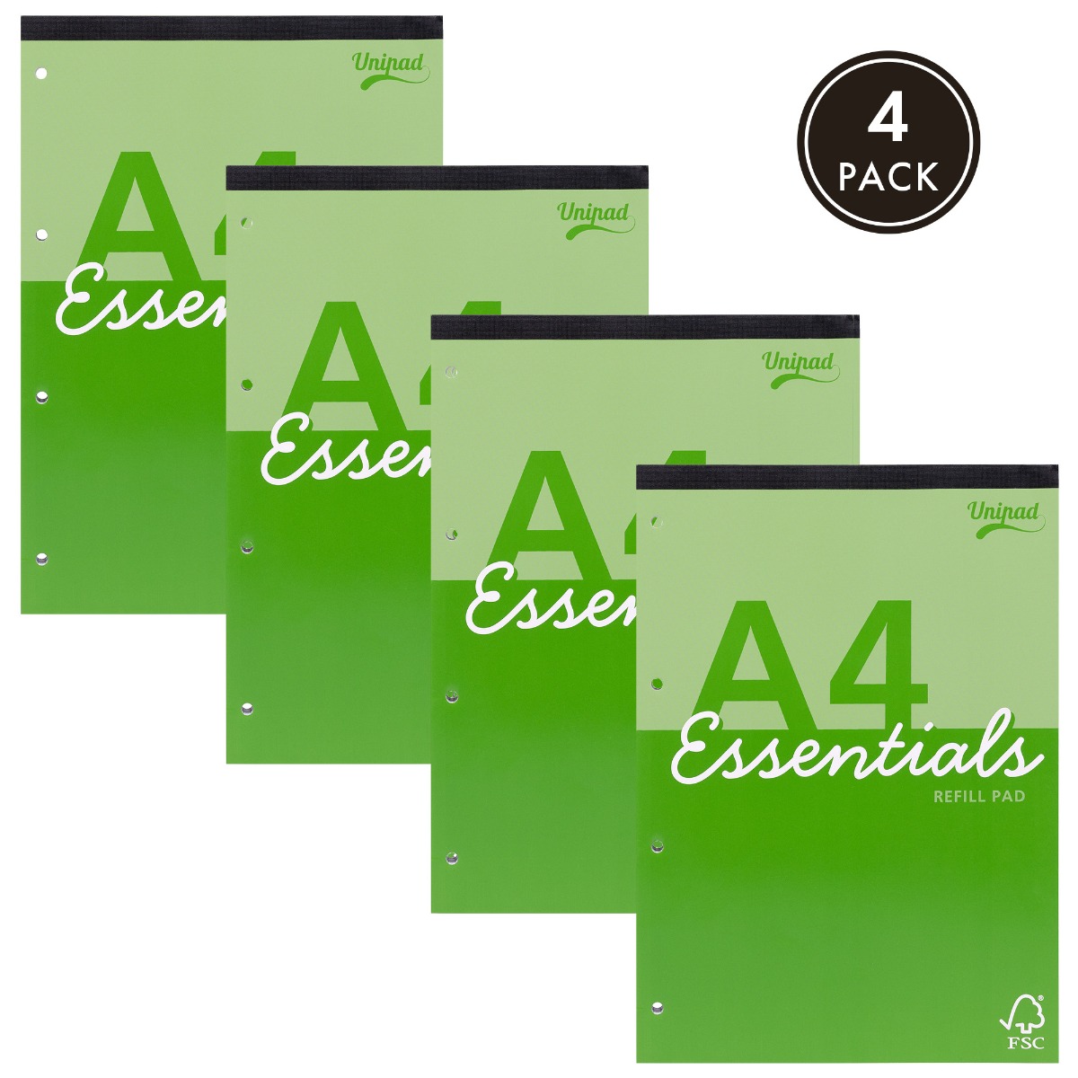Pukka Unipad Essentials A4 Lined Refill Pad - Pack of 4 in Green