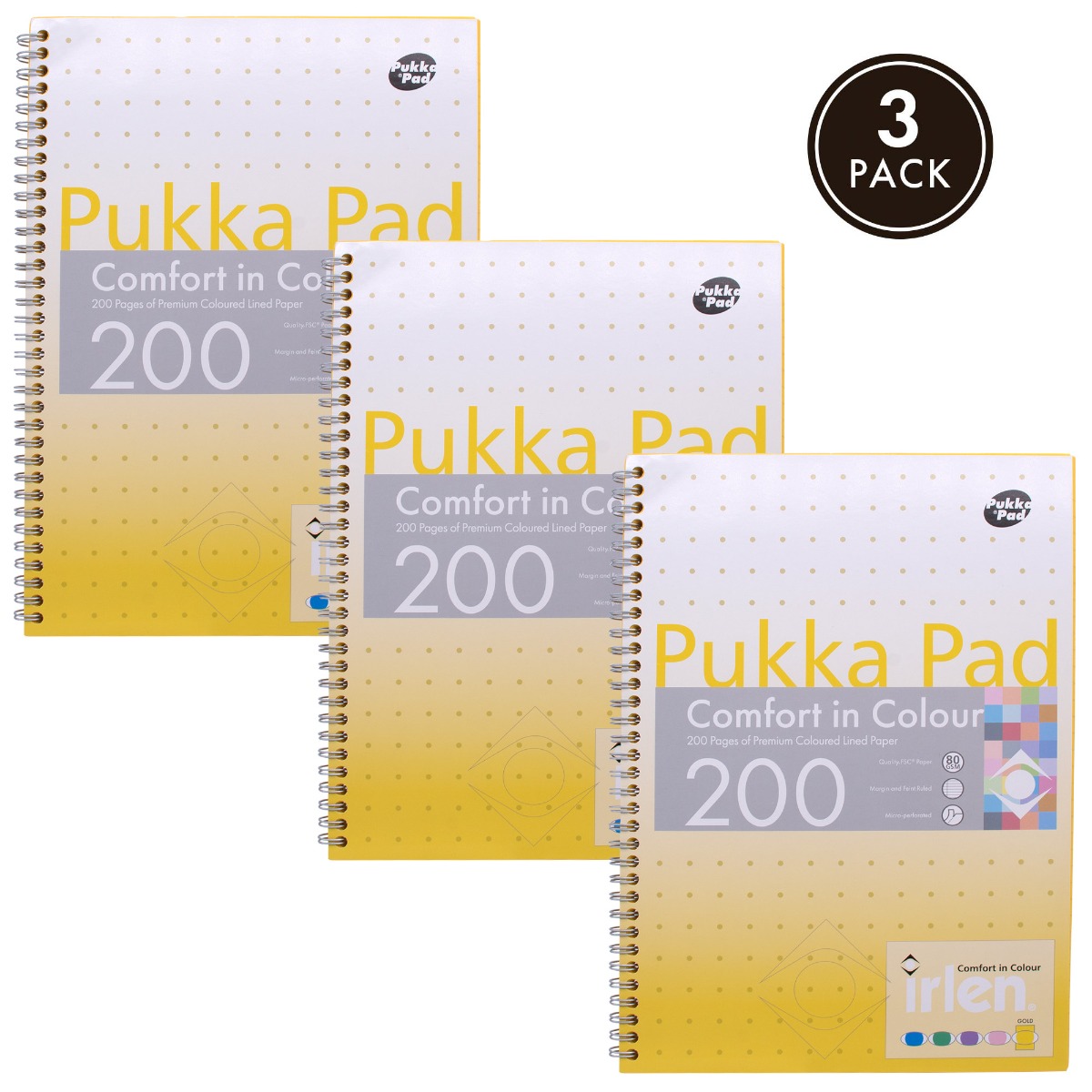 Pukka Pads Irlen Lined A4 Jotta Notebook in Gold - Pack of 3