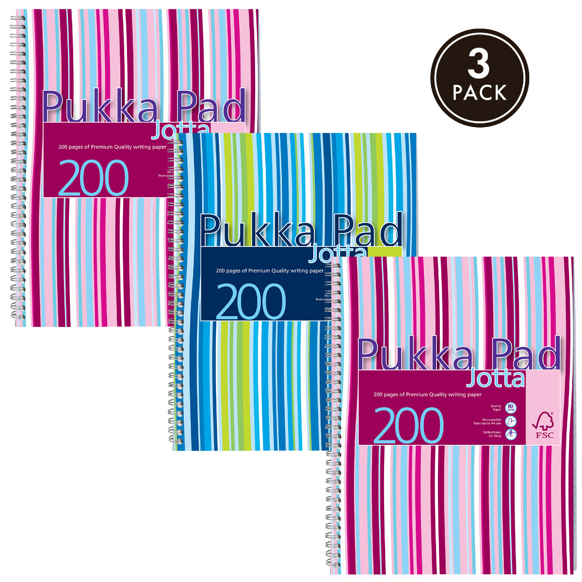 Pukka Pads Stripes A4 Polyprop Lined Notebook - Assorted Pack of 3
