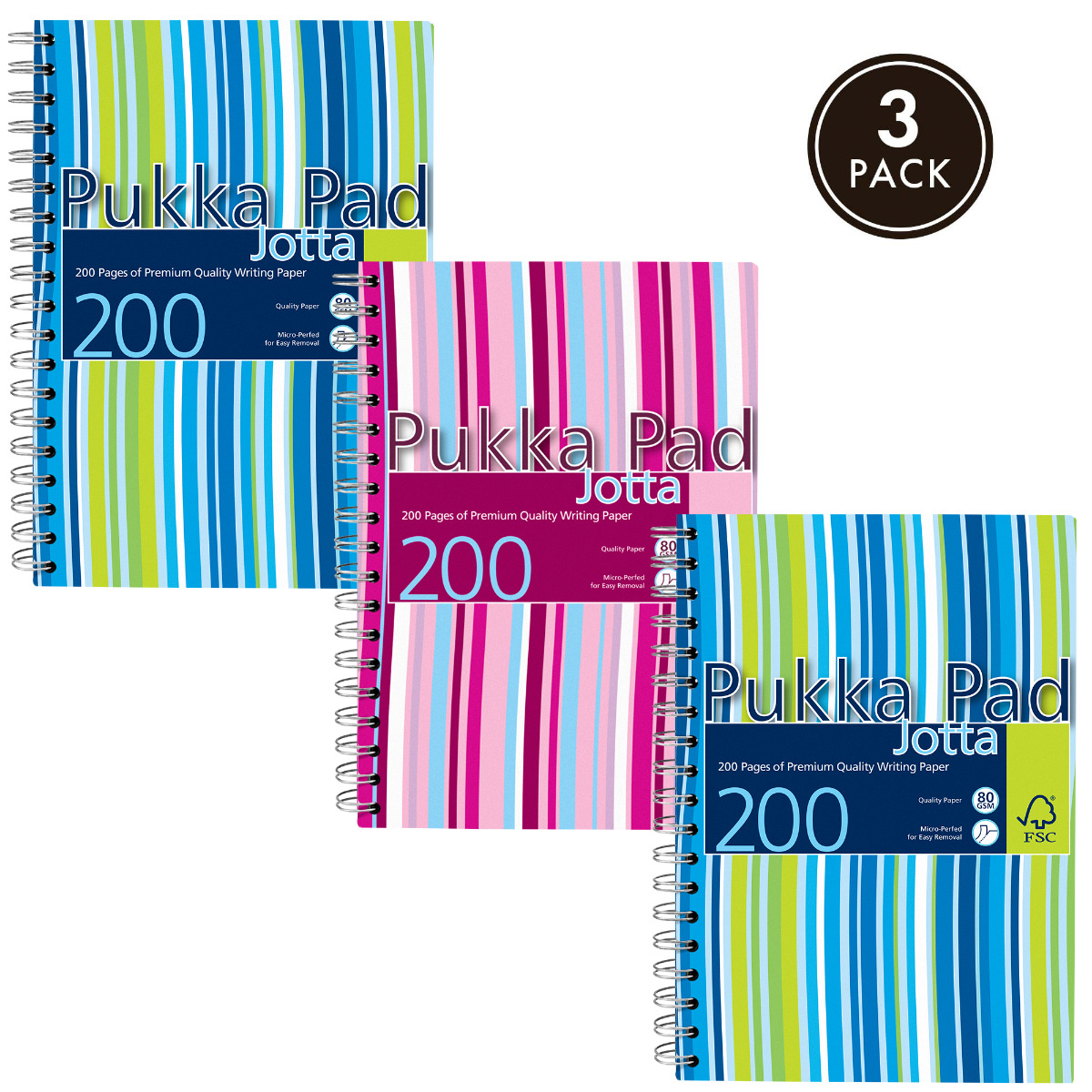 Pukka Pads Stripes A5 Lined Jotta in Blue and Pink - Assorted Pack of 3