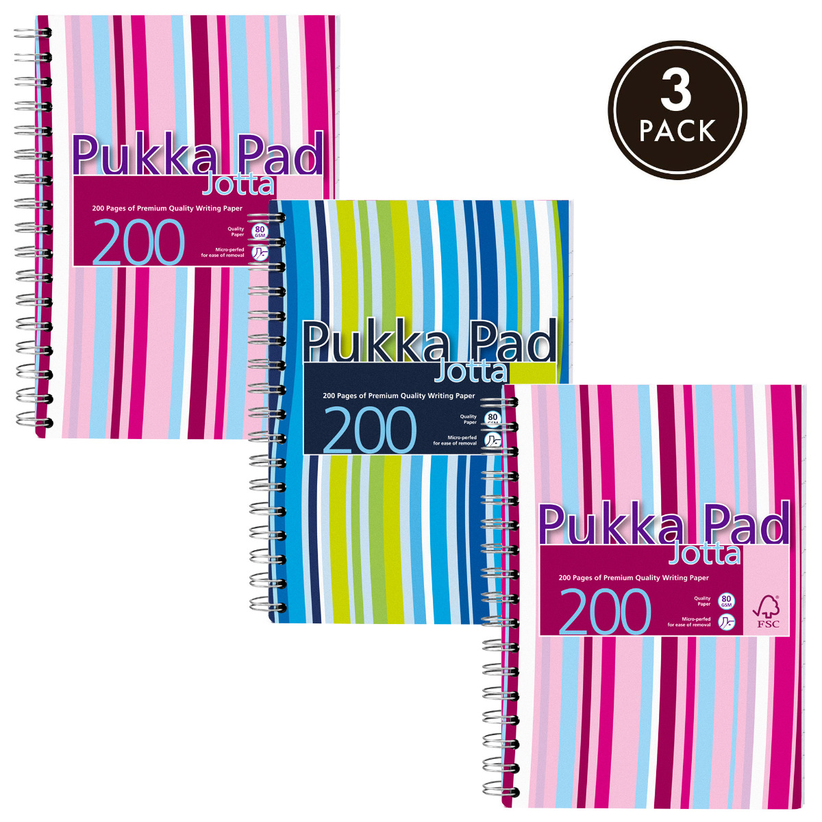 Pukka Pads Stripes A6 Polyprop Lined Jotta Notebook  - Assorted Pack of 3