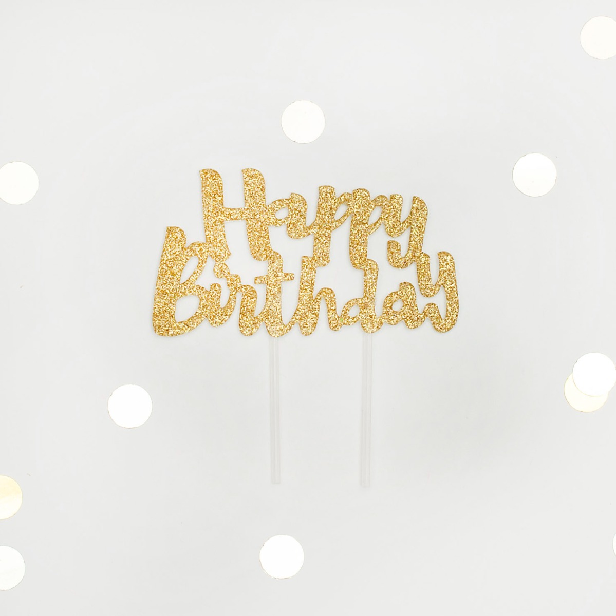 Pukka Party Happy Birthday Gold Glitter Cake Topper