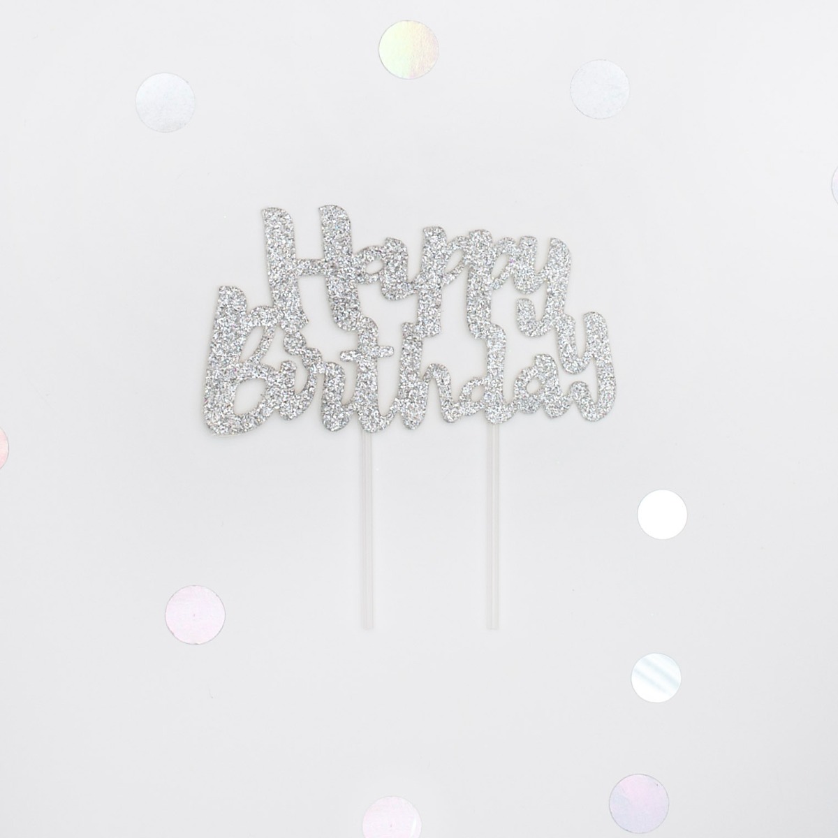Pukka Party Happy Birthday Silver Glitter Cake Topper