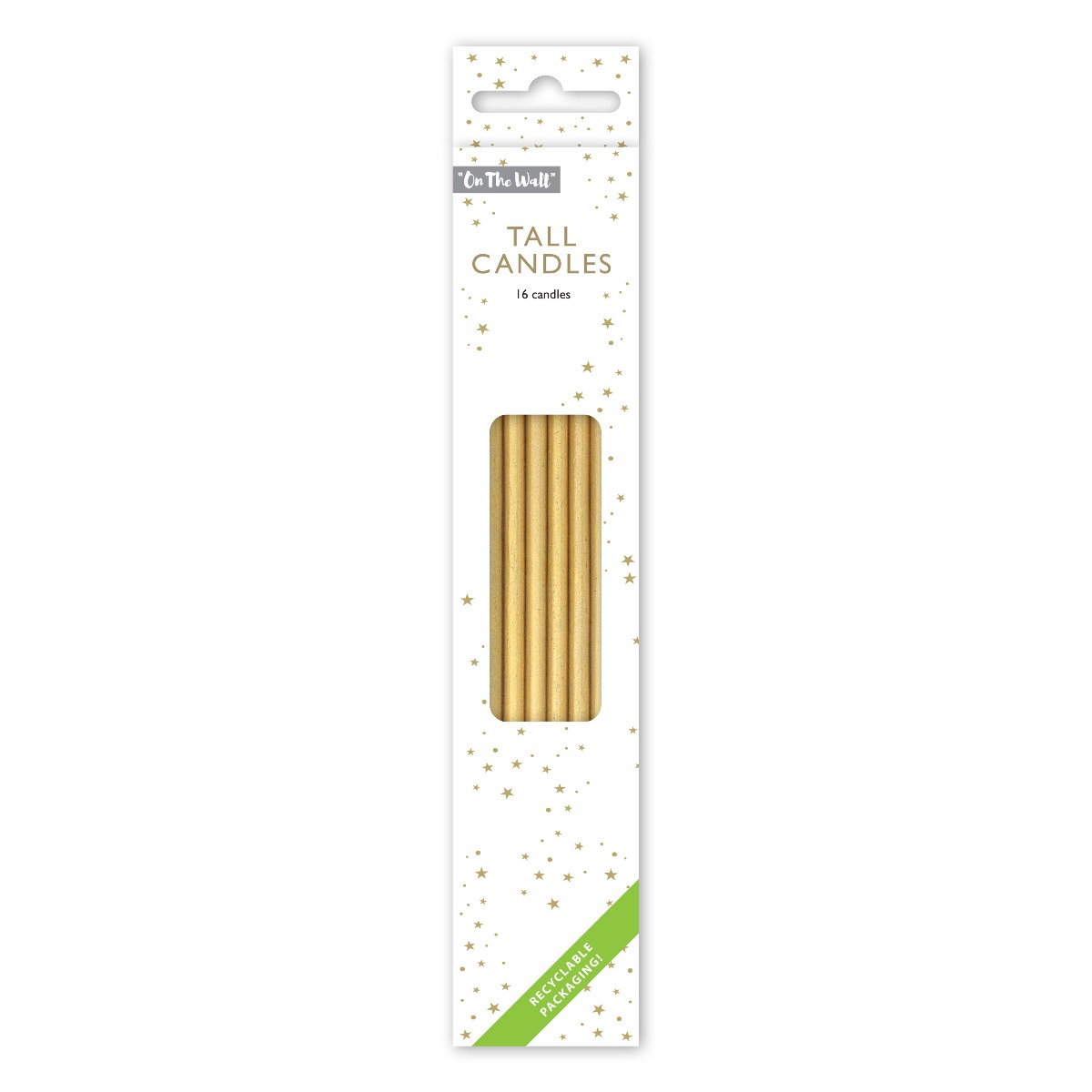 Tall Gold Cake Candles with Holders - Pack of 16