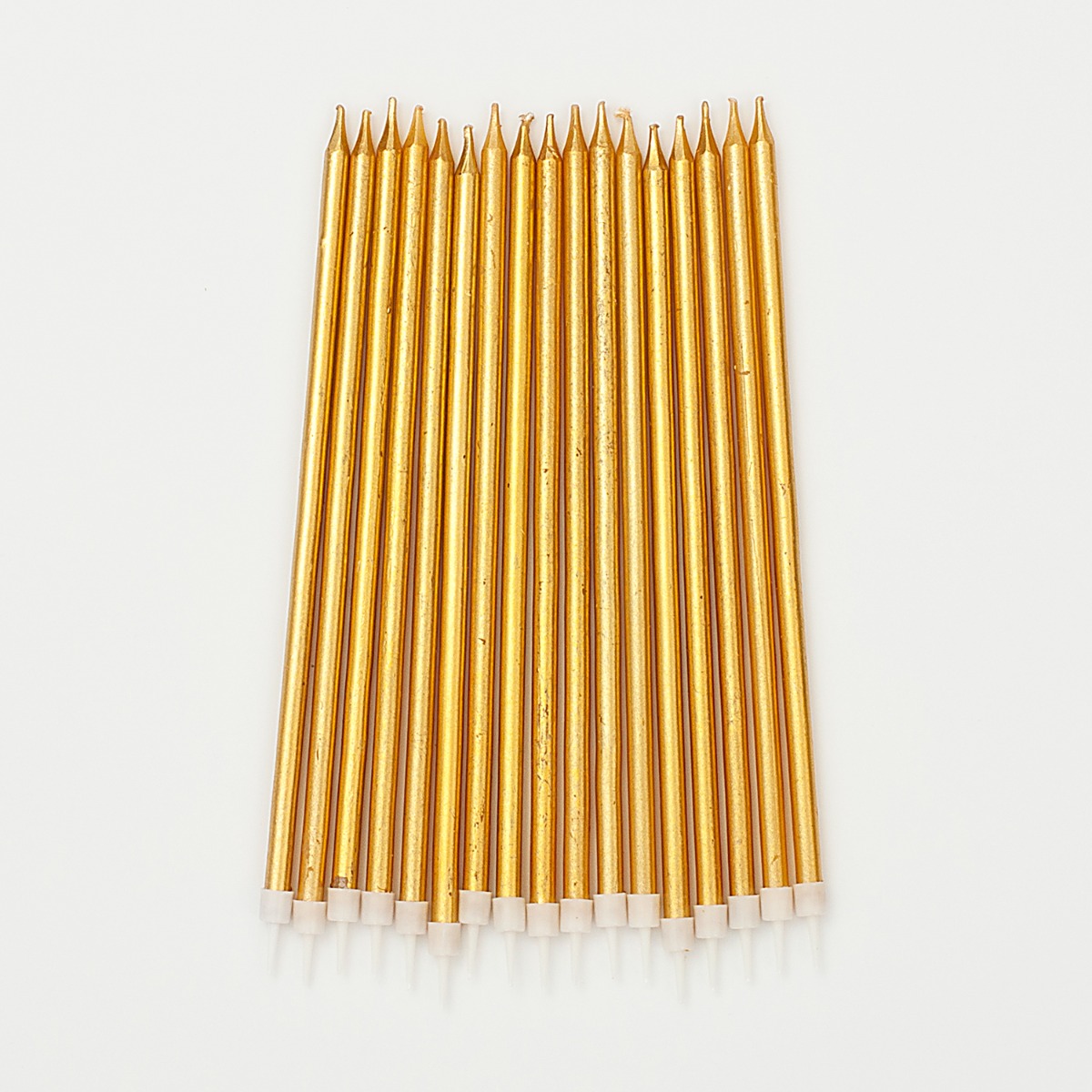 Tall Gold Cake Candles with Holders - Pack of 16