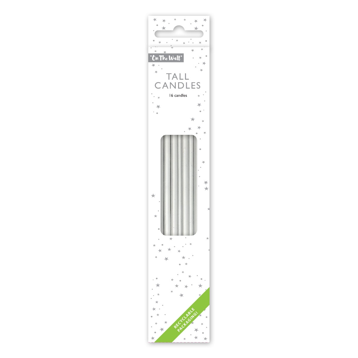 Tall Silver Cake Candles with Holders - Pack of 16