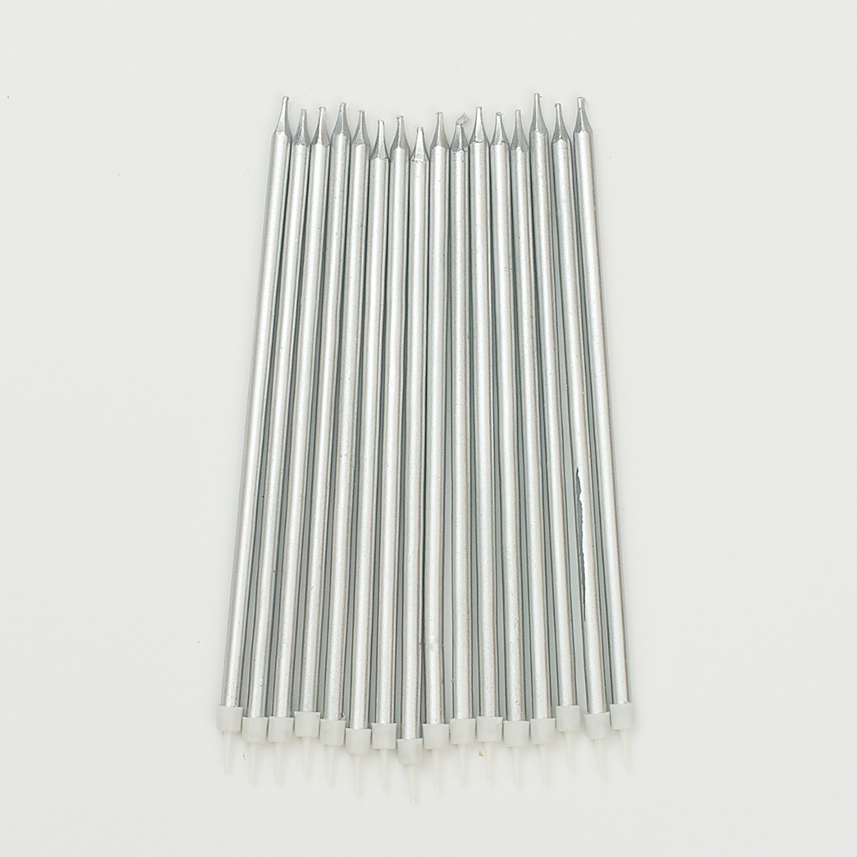 Tall Silver Cake Candles with Holders - Pack of 16