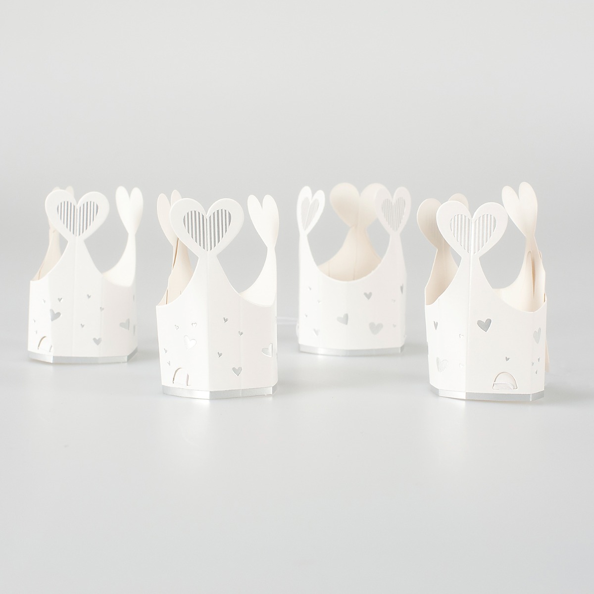 Pukka Party White Miniature Crown Hats with Heart Detailing - Pack of 4