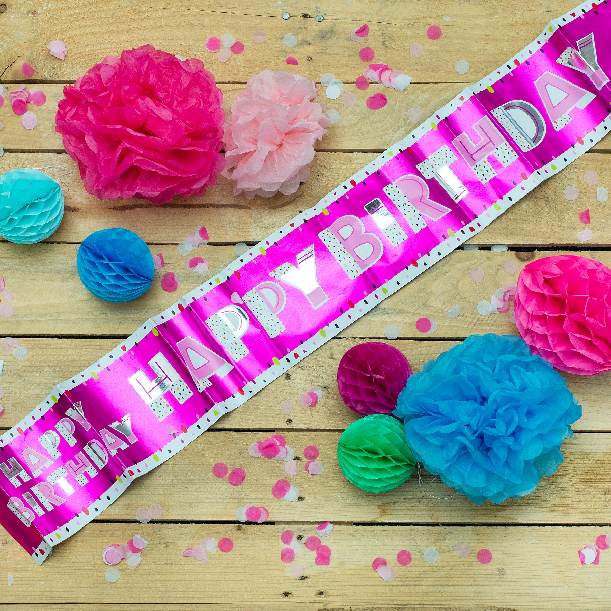 Pukka Party Happy Birthday Recyclable Paper Banner in Pink