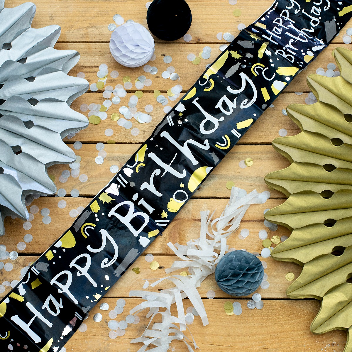 Pukka Party Happy Birthday Recyclable Paper Banner in Black & White