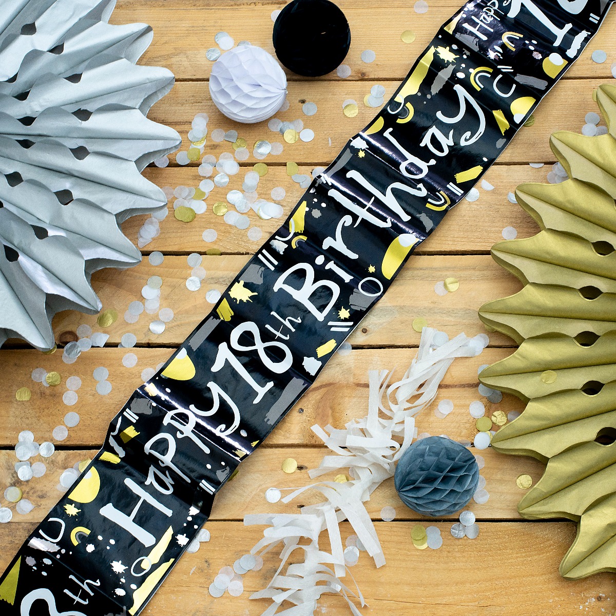 Pukka Party Age 18 Happy Birthday Recyclable Paper Banner in Black & White