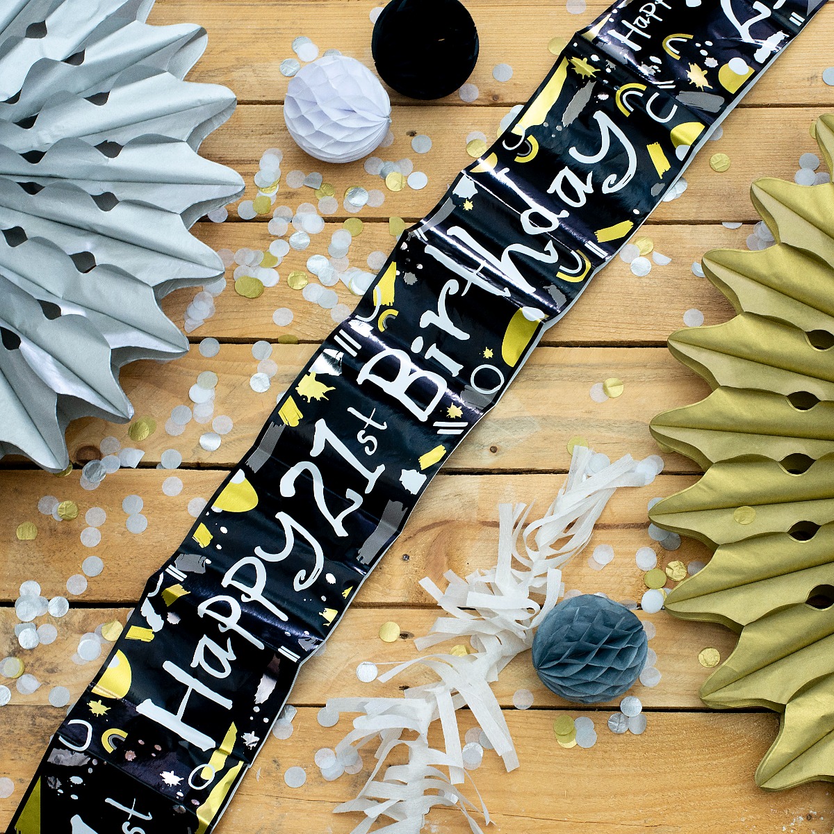 Pukka Party Age 21 Happy Birthday Recyclable Paper Banner in Black & White