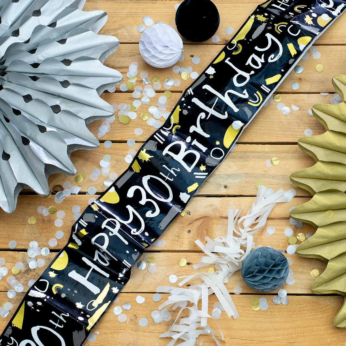 Pukka Party Age 30 Recyclable Paper Banner in Black & White