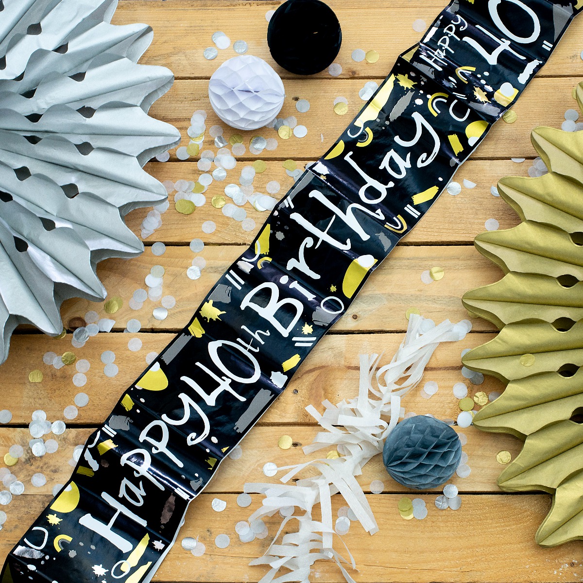 Pukka Party Age 40 Recyclable Paper Banner in Black & White