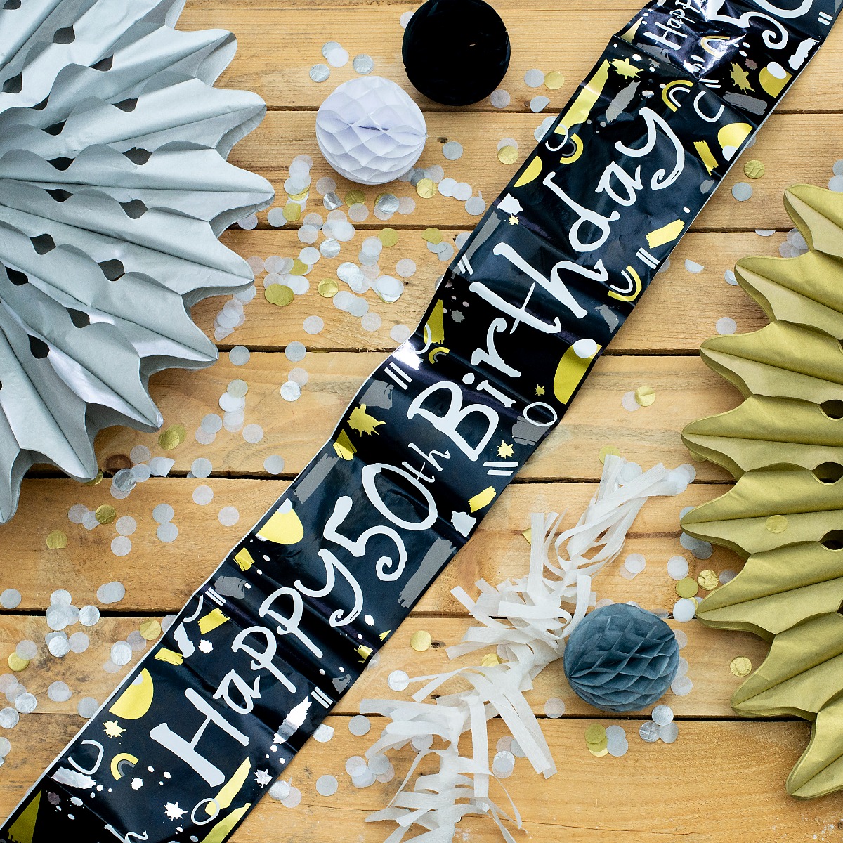 Pukka Party Age 50 Recyclable Paper Banner in Black & White