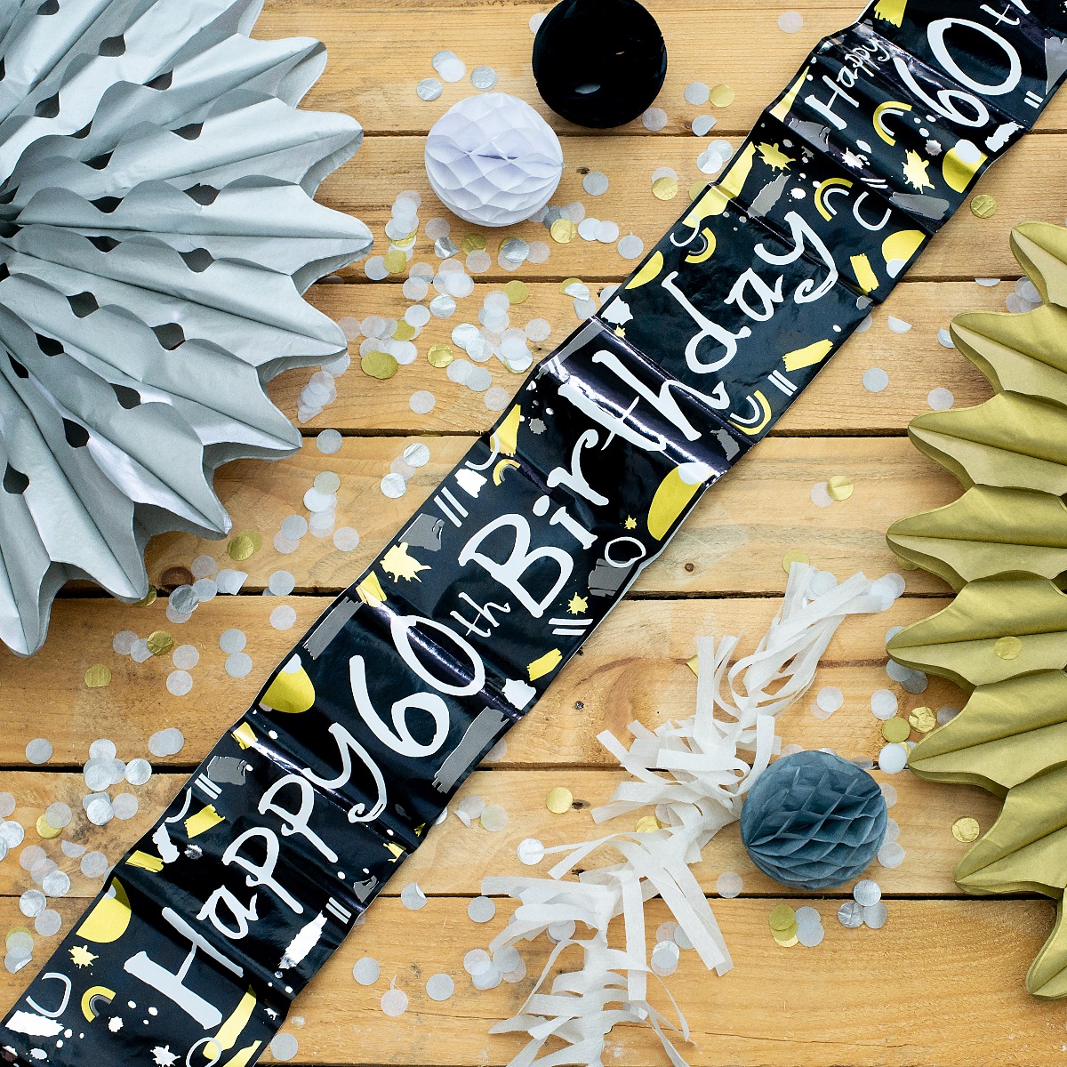 Pukka Party Age 60 Recyclable Paper Banner in Black & White