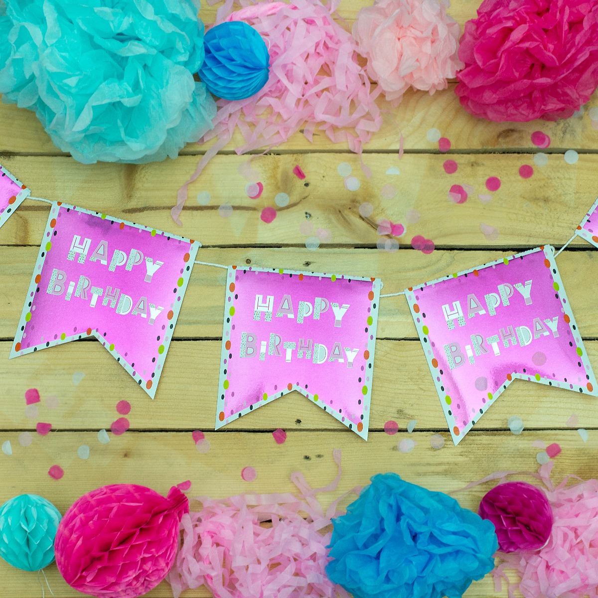 Pukka Party Happy Birthday Recyclable Paper Bunting in Pink