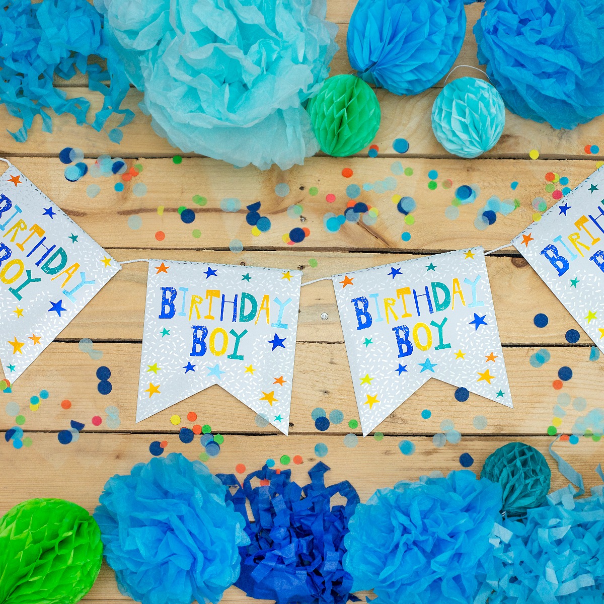 Pukka Party Birthday Boy Recyclable Paper Bunting in Blue