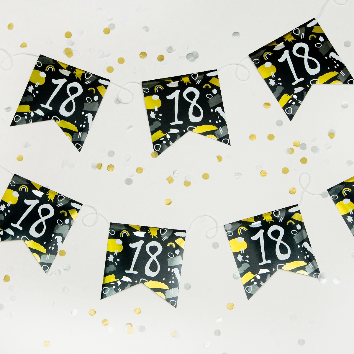 Pukka Party Age 18 Recyclable Paper Bunting in Black & White