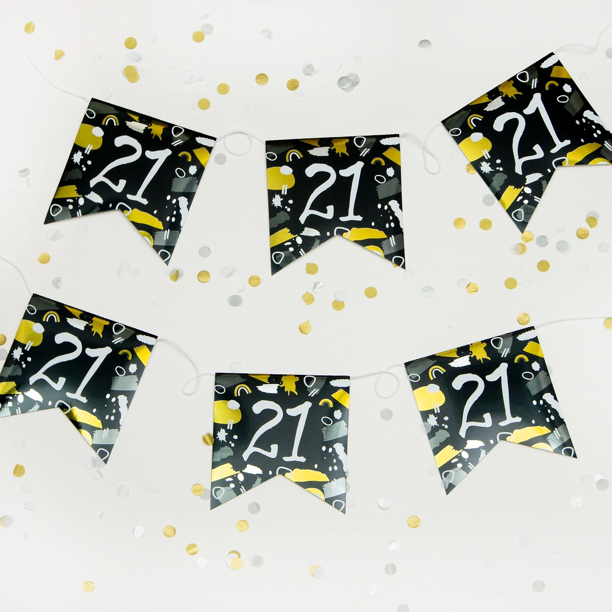 Pukka Party Age 21 Recyclable Paper Bunting in Black & White