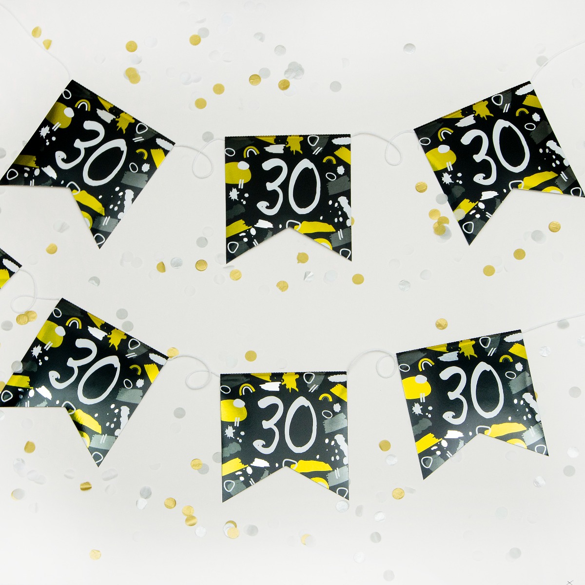 Pukka Party Age 30 Recyclable Paper Bunting in Black & White