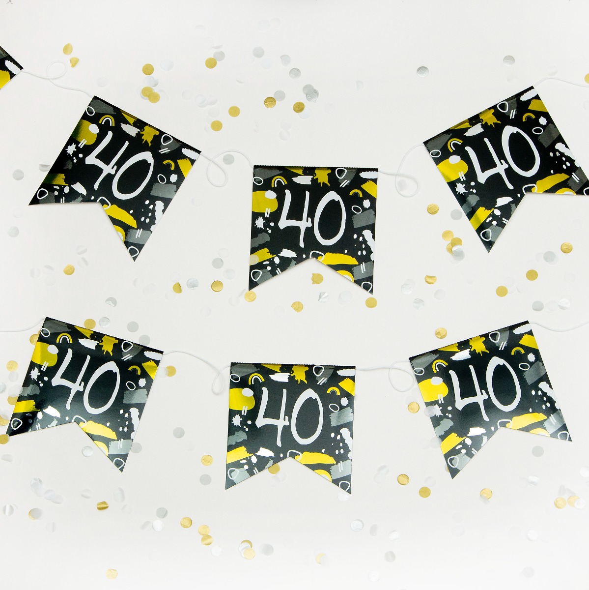 Pukka Party Age 40 Recyclable Paper Bunting in Black & White