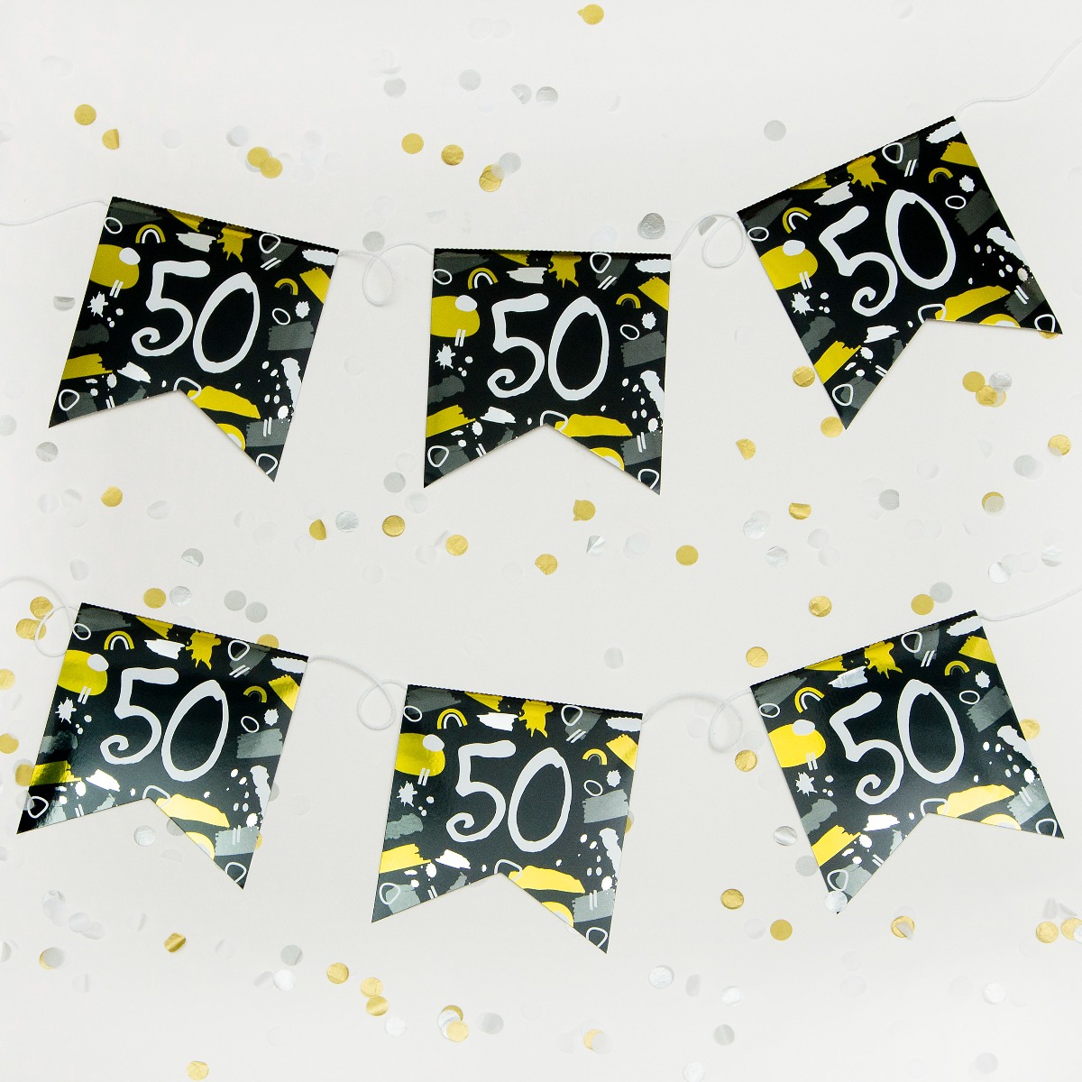 Pukka Party Age 50 Recyclable Paper Bunting in Black & White