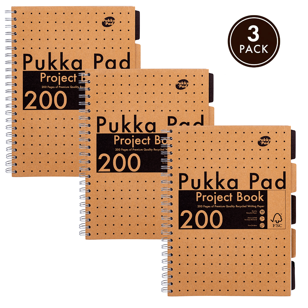 Pukka Pads Kraft A4 Lined Project Book - Pack of 3