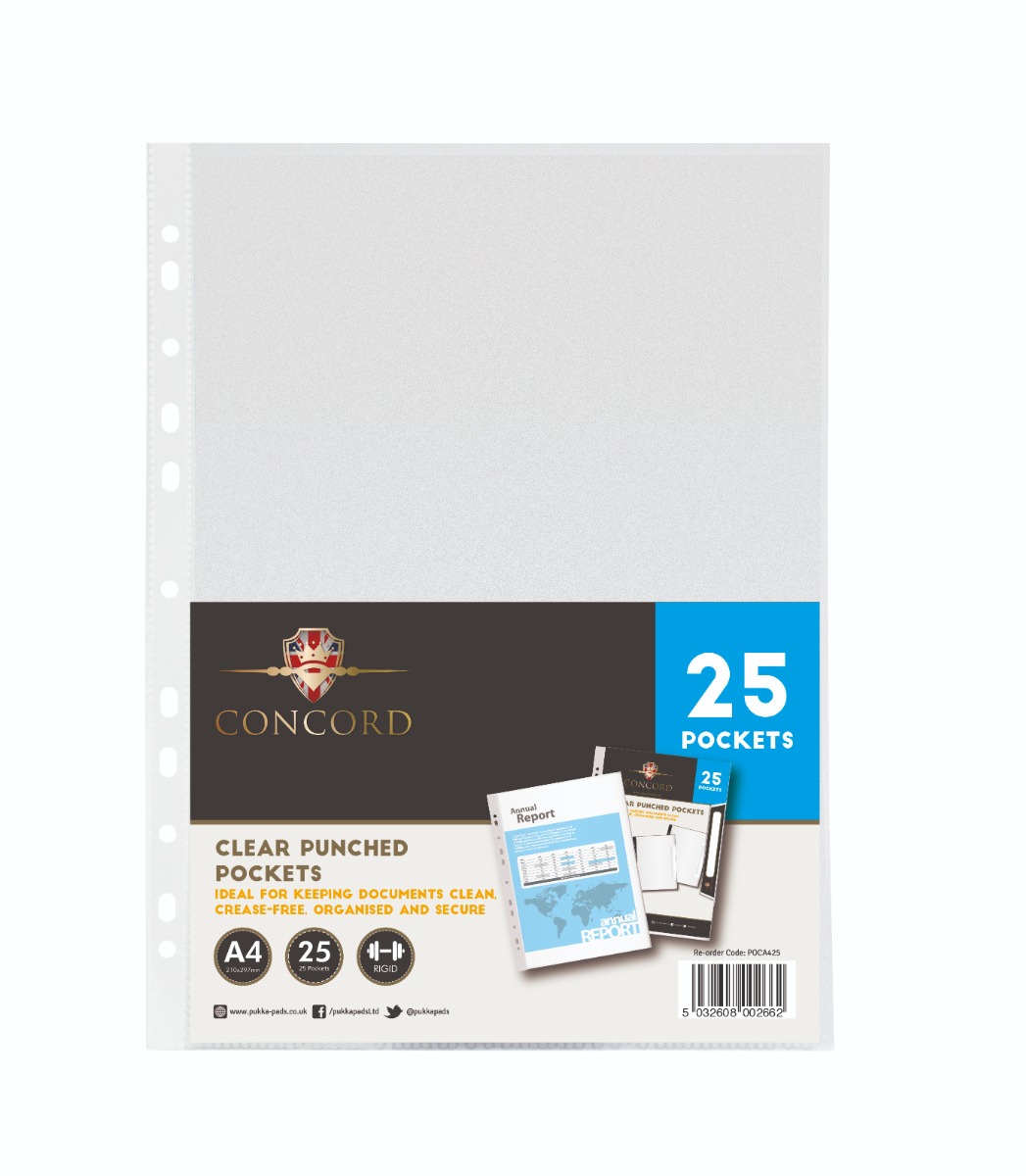 Concord Transparent A4 Punched Pockets - Pack of 25