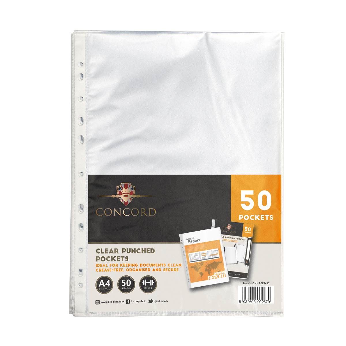 Concord Transparent A4 Punched Pockets - Pack of 50