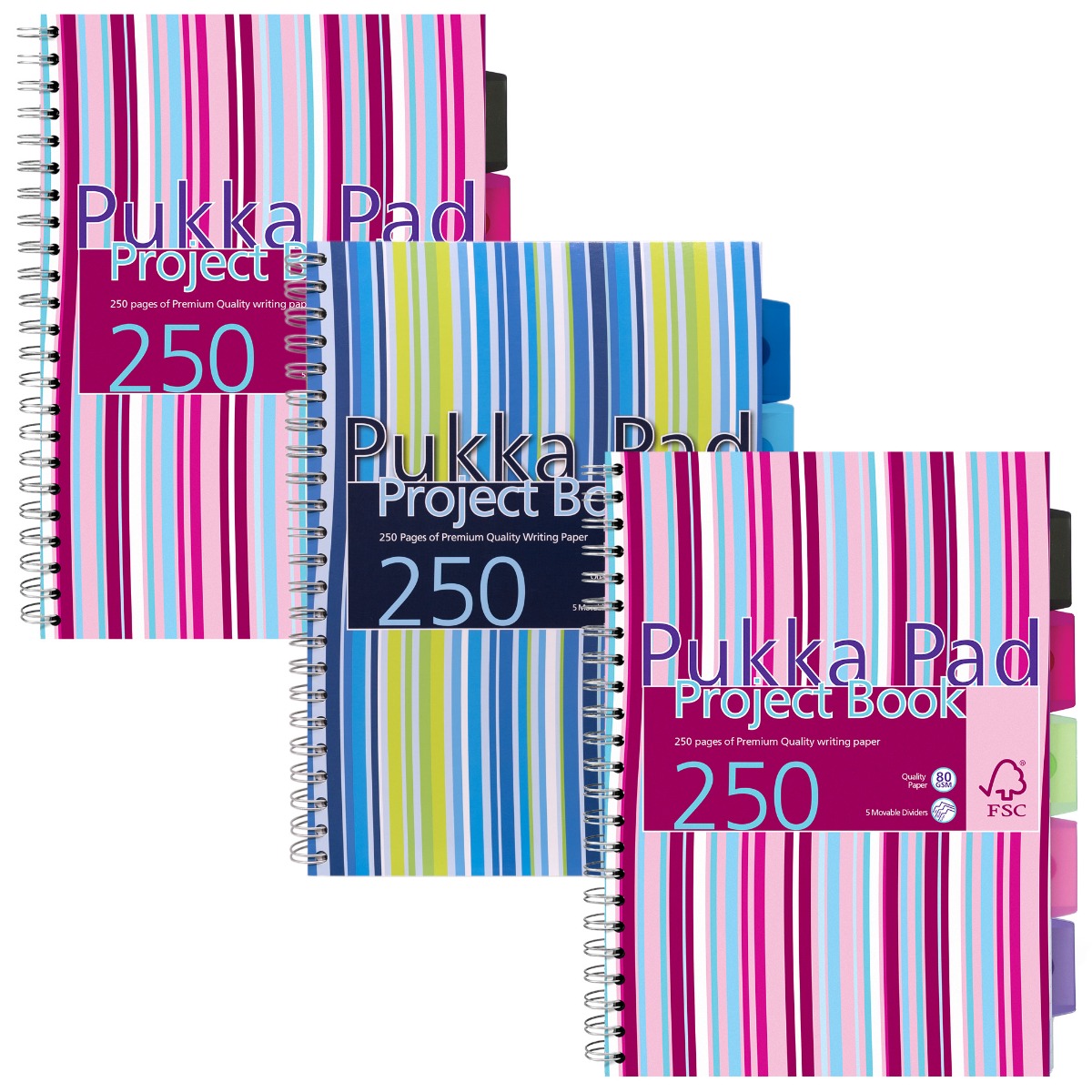 Pukka Pads Stripes A4 Lined Project Books - Assorted Pack of 3