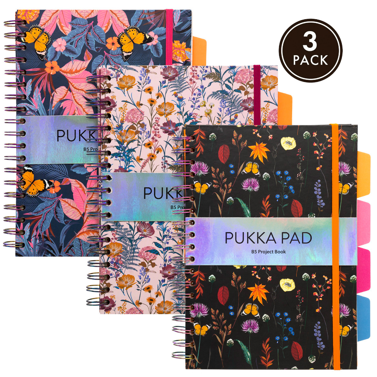 Pukka Pads Bloom B5 Hardcover Lined Project Book - Assorted pack of 3