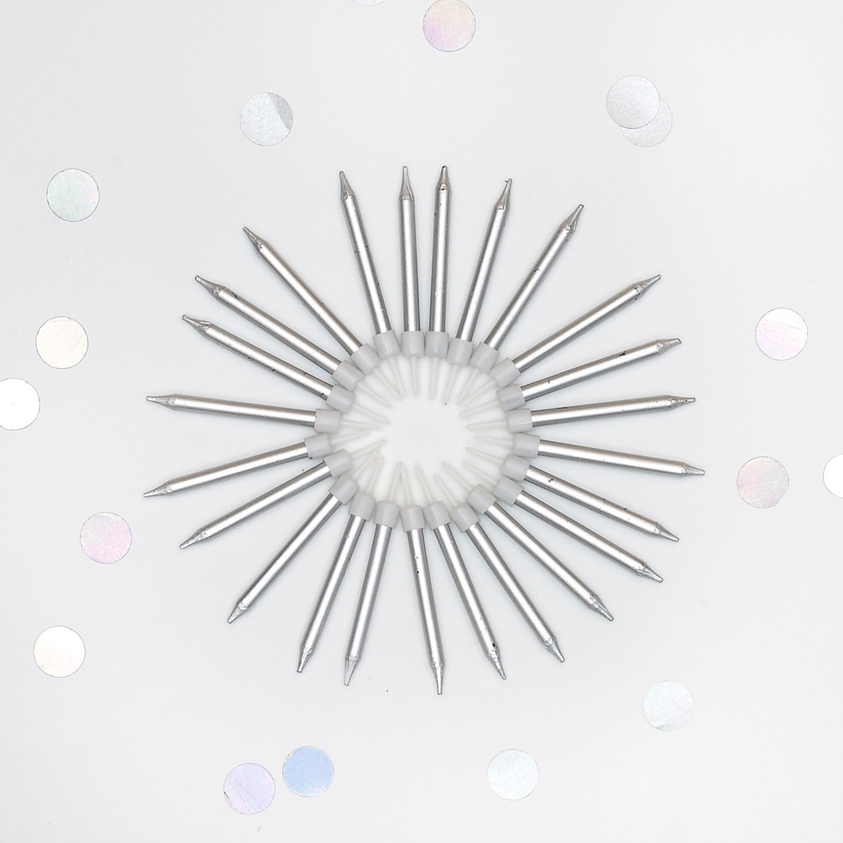 Pukka Party Silver Cake Candles with Holders - Pack of 24