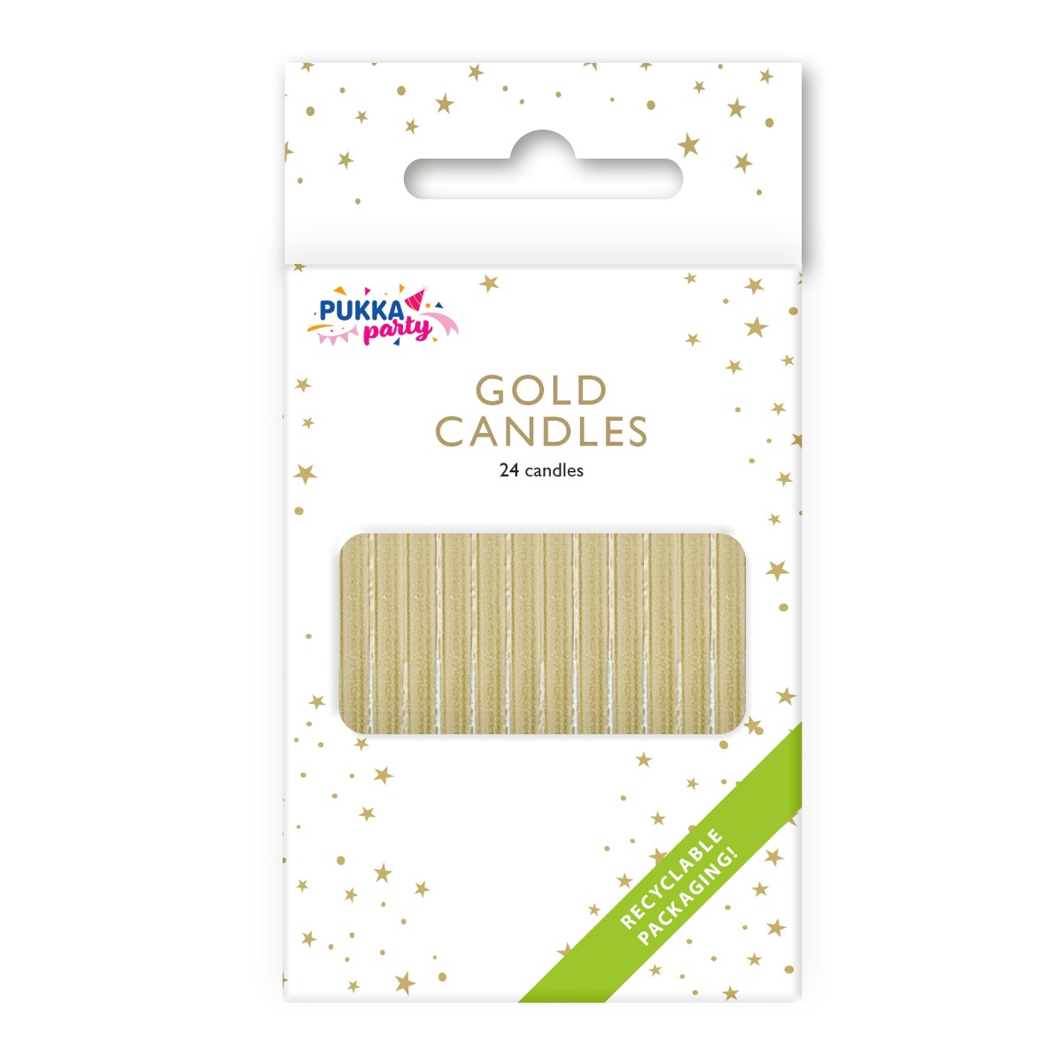 Pukka Party Gold Cake Candles with Holders - Pack of 24